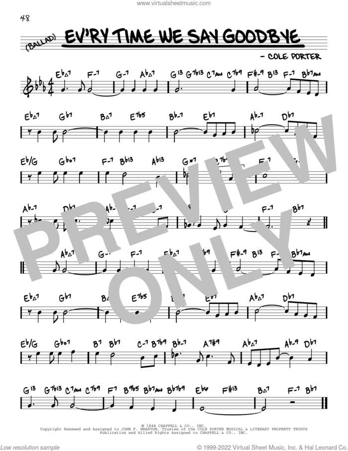 Ev'ry Time We Say Goodbye (arr. David Hazeltine) sheet music for voice and other instruments (real book) by Cole Porter and David Hazeltine, intermediate skill level