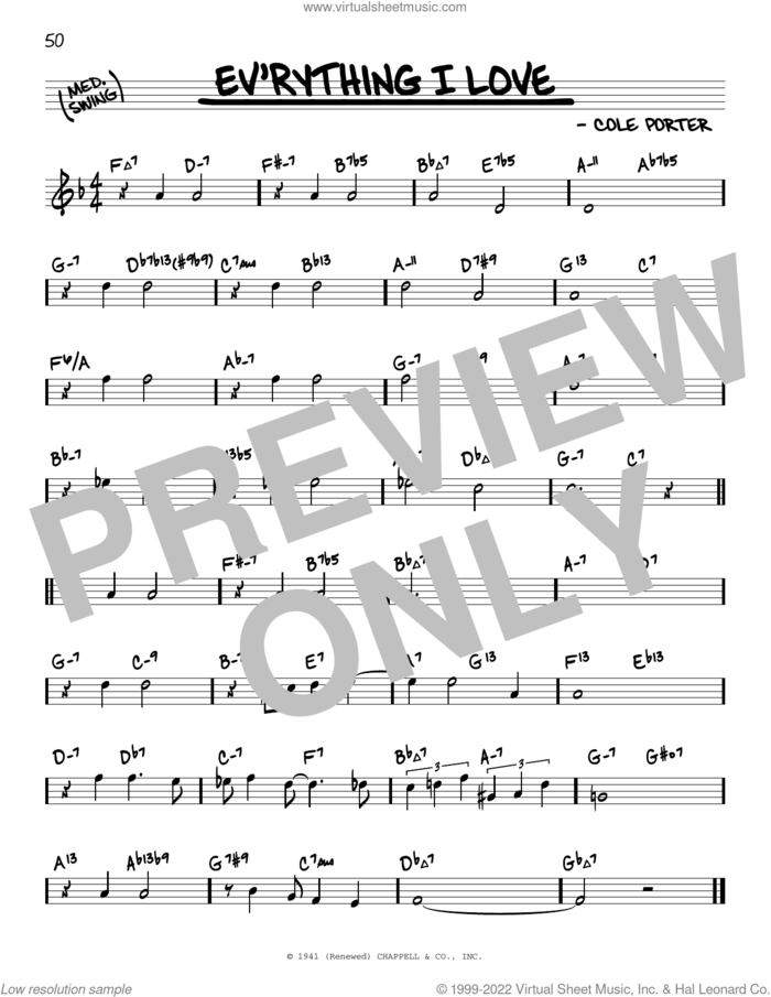 Ev'rything I Love (arr. David Hazeltine) sheet music for voice and other instruments (real book) by Cole Porter, David Hazeltine and Peggy Lee, intermediate skill level