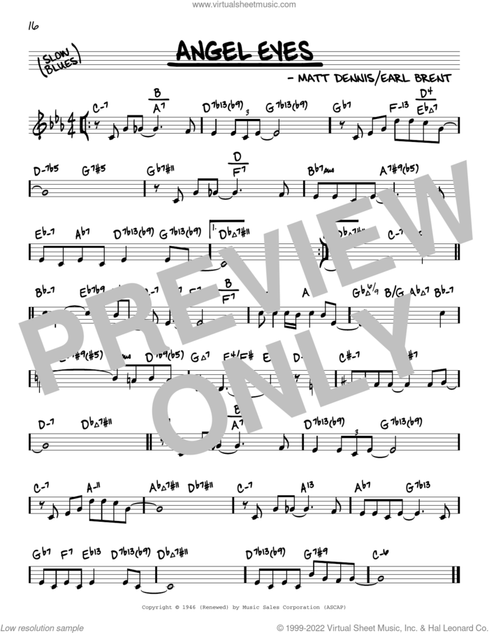 Angel Eyes (arr. David Hazeltine) sheet music for voice and other instruments (real book) by Matt Dennis, David Hazeltine and Earl Brent, intermediate skill level
