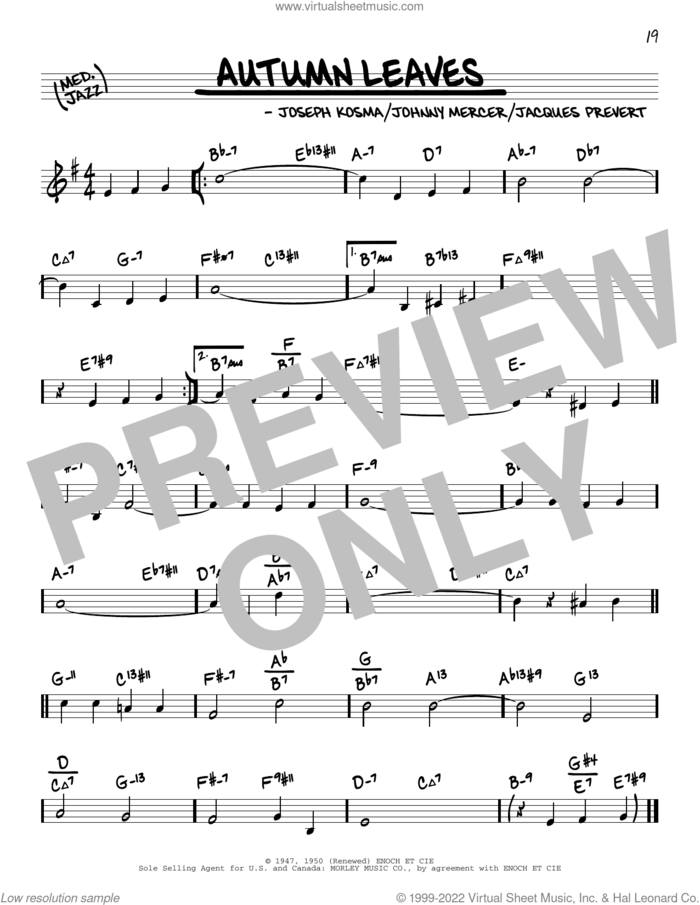 Autumn Leaves (arr. David Hazeltine) sheet music for voice and other instruments (real book) by Johnny Mercer, David Hazeltine, Roger Williams, Jacques Prevert and Joseph Kosma, intermediate skill level