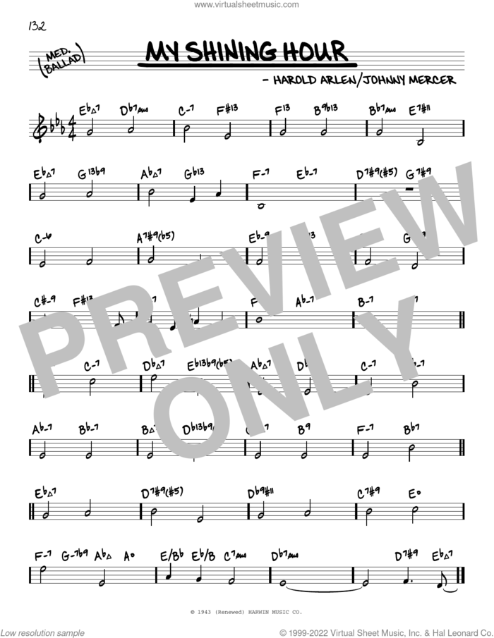 My Shining Hour (arr. David Hazeltine) sheet music for voice and other instruments (real book) by Johnny Mercer, David Hazeltine and Harold Arlen, intermediate skill level