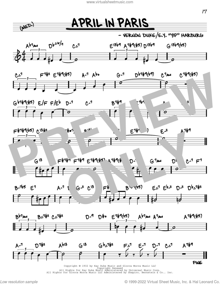 April In Paris (arr. David Hazeltine) sheet music for voice and other instruments (real book) by E.Y. Harburg, David Hazeltine, Coleman Hawkins, Count Basie and Vernon Duke, intermediate skill level