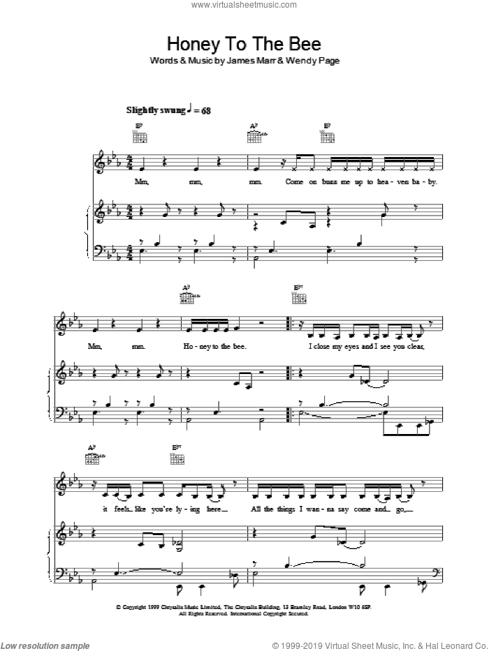 Honey to the Bee sheet music for voice, piano or guitar by Billie Piper, intermediate skill level