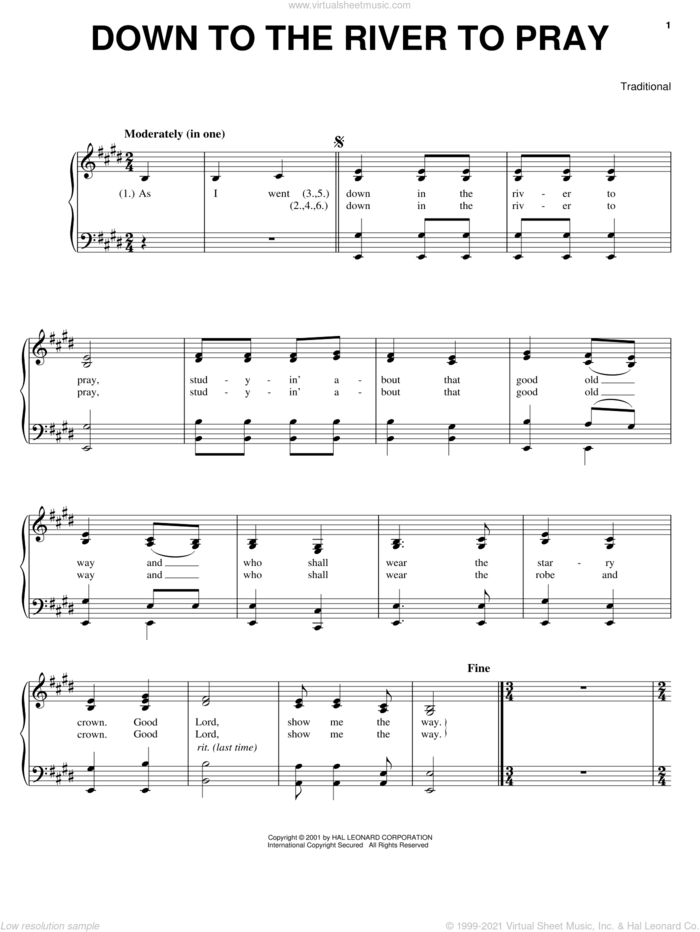 Down To The River To Pray sheet music for voice and piano , Alison Krauss and O Brother, Where Art Thou? (Movie), intermediate skill level