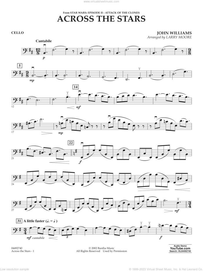 Across The Stars (from Star Wars: Attack of the Clones) (arr. Moore) sheet music for orchestra (cello) by John Williams and Larry Moore, intermediate skill level