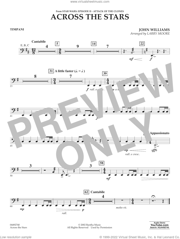 Across The Stars (from Star Wars: Attack of the Clones) (arr. Moore) sheet music for orchestra (timpani) by John Williams and Larry Moore, intermediate skill level