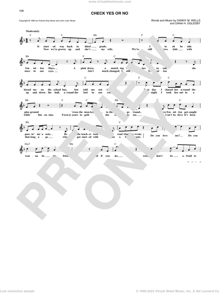 Check Yes Or No sheet music for voice and other instruments (fake book) by George Strait, Dana Hunt and Danny Wells, intermediate skill level