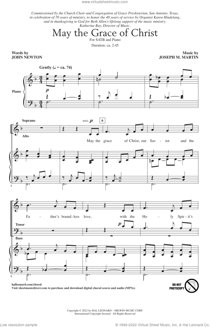 May The Grace Of Christ sheet music for choir (SATB: soprano, alto, tenor, bass) by Joseph M. Martin and John Newton, intermediate skill level