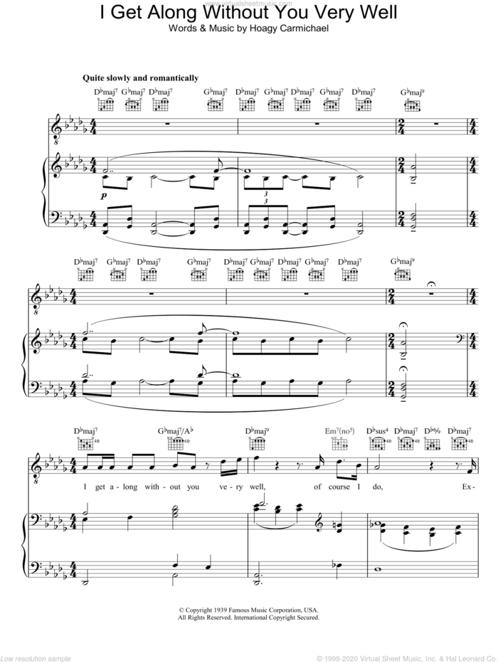 I Get Along Without You Very Well sheet music for voice, piano or guitar by Diana Krall, intermediate skill level