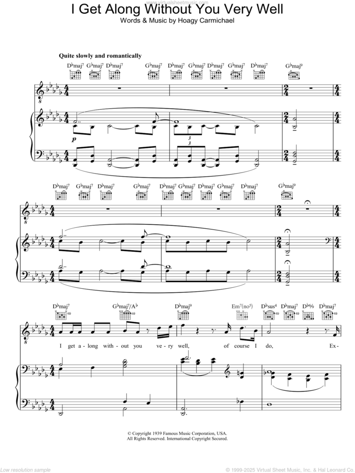 I Get Along Without You Very Well sheet music for voice, piano or guitar by Diana Krall, intermediate skill level