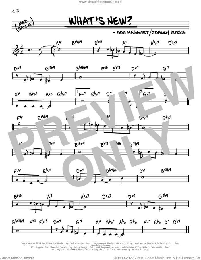 What's New? (arr. David Hazeltine) sheet music for voice and other instruments (real book) by Bob Crosby & His Orchestra, David Hazeltine, Bob Haggart and John Burke, intermediate skill level