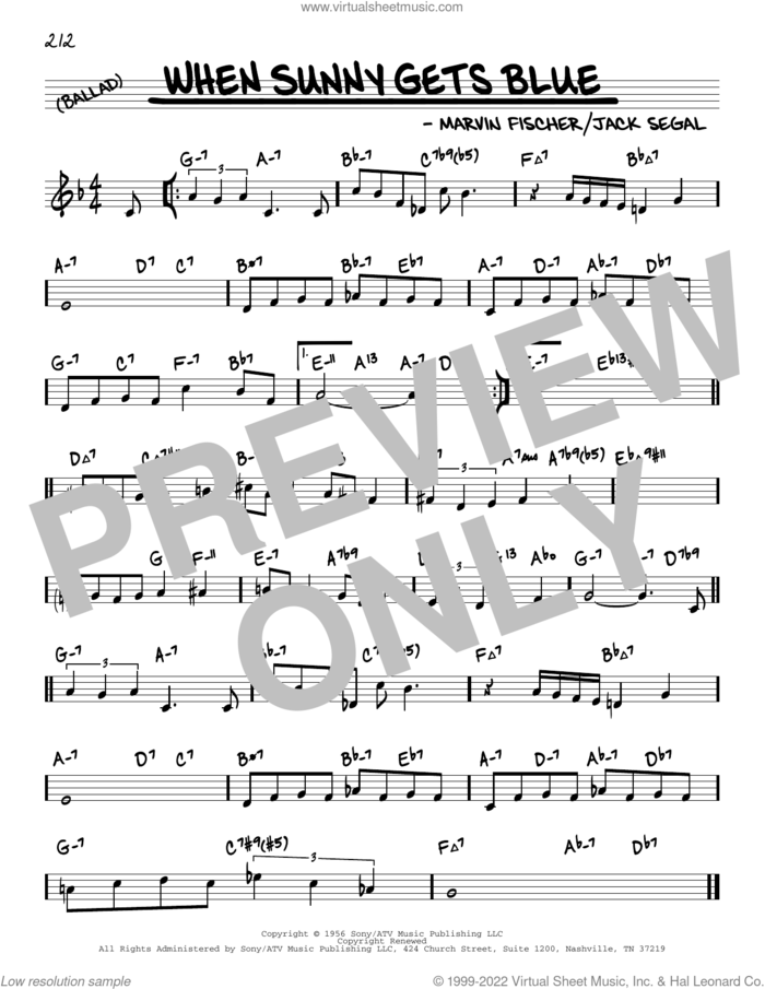 When Sunny Gets Blue (arr. David Hazeltine) sheet music for voice and other instruments (real book) by Johnny Mathis, David Hazeltine, Jack Segal and Marvin Fisher, intermediate skill level