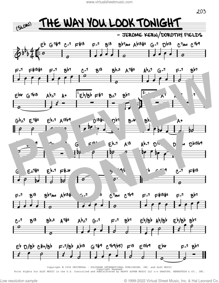 The Way You Look Tonight (arr. David Hazeltine) sheet music for voice and other instruments (real book) by Jerome Kern, David Hazeltine and Dorothy Fields, intermediate skill level