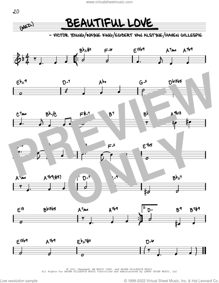 Beautiful Love (arr. David Hazeltine) sheet music for voice and other instruments (real book) by Victor Young, David Hazeltine, Egbert Van Alstyne, Haven Gillespie and Wayne King, intermediate skill level