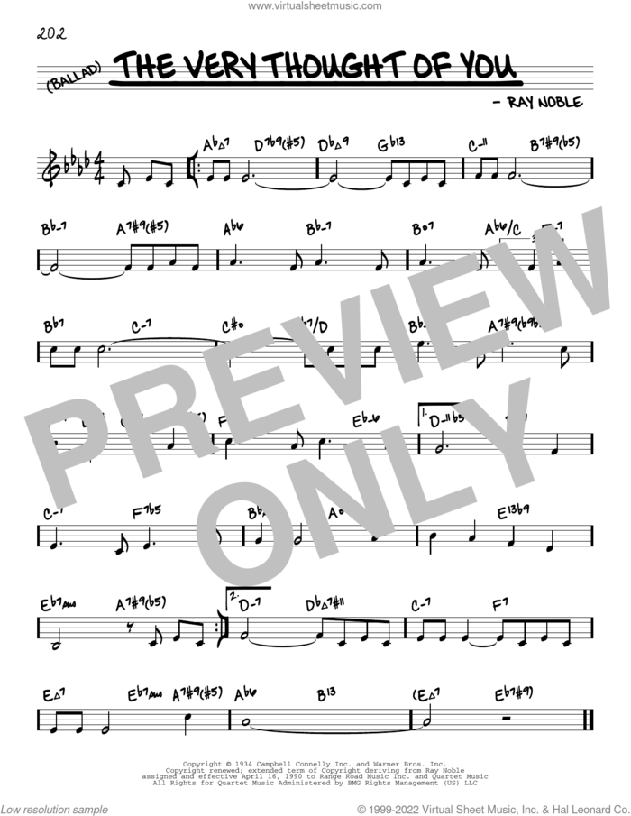 The Very Thought Of You (arr. David Hazeltine) sheet music for voice and other instruments (real book) by Ray Noble, David Hazeltine, Frank Sinatra, Kate Smith, Nat King Cole, Ray Conniff and Ricky Nelson, intermediate skill level