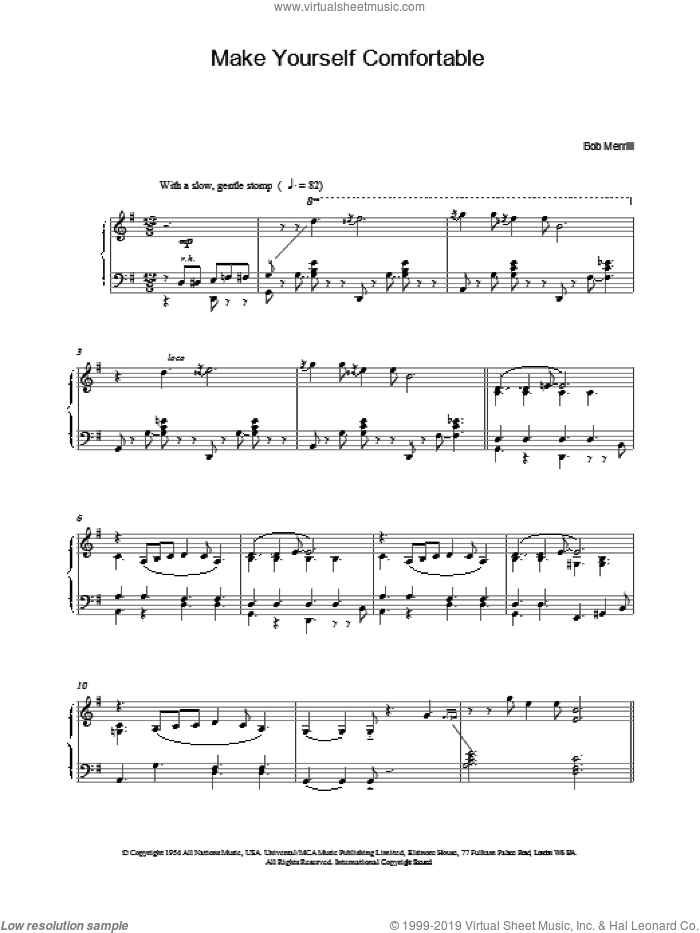 Make Yourself Comfortable sheet music for piano solo by Bob Merrill, intermediate skill level