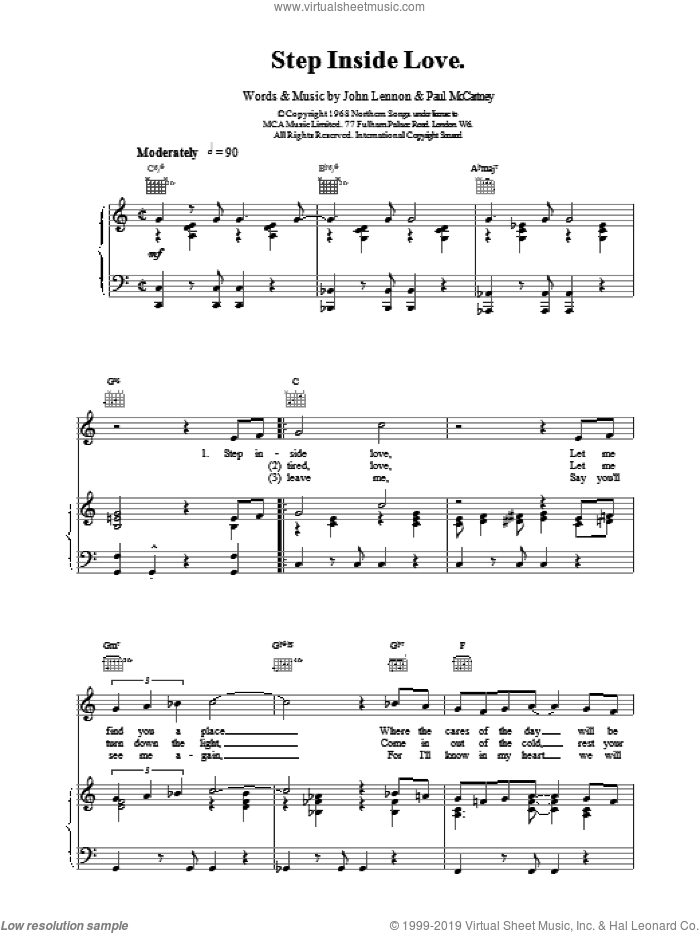 Step Inside Love sheet music for voice, piano or guitar by The Beatles, intermediate skill level