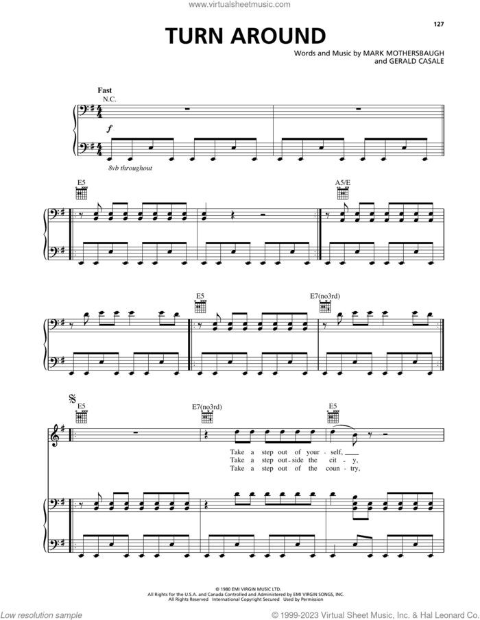 Turn Around sheet music for voice, piano or guitar by Nirvana, Gerald Casale and Mark Mothersbaugh, intermediate skill level