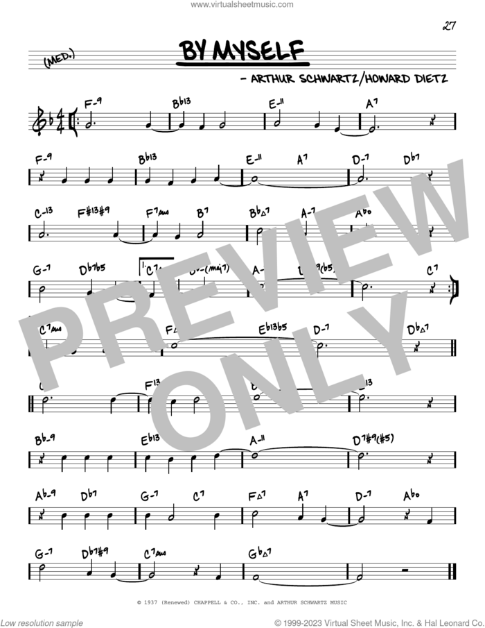 By Myself (arr. David Hazeltine) sheet music for voice and other instruments (real book) by Arthur Schwartz, David Hazeltine and Howard Dietz, intermediate skill level