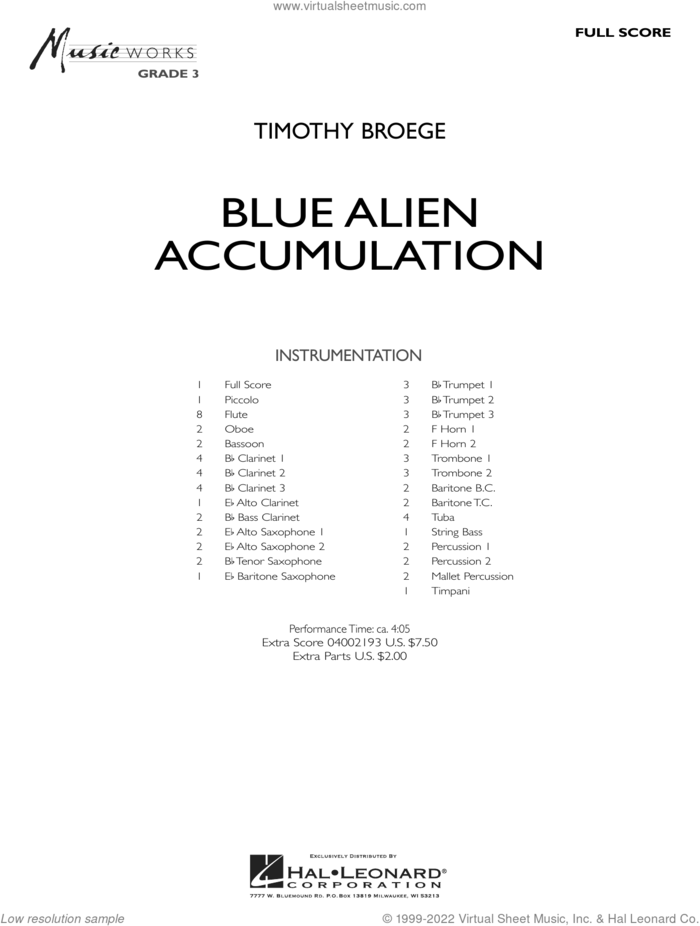Blue Alien Accumulation (COMPLETE) sheet music for concert band by Timothy Broege, intermediate skill level