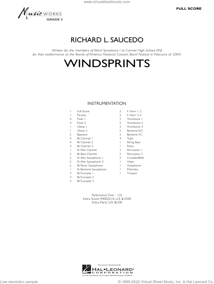 Windsprints (COMPLETE) sheet music for concert band by Richard L. Saucedo, intermediate skill level