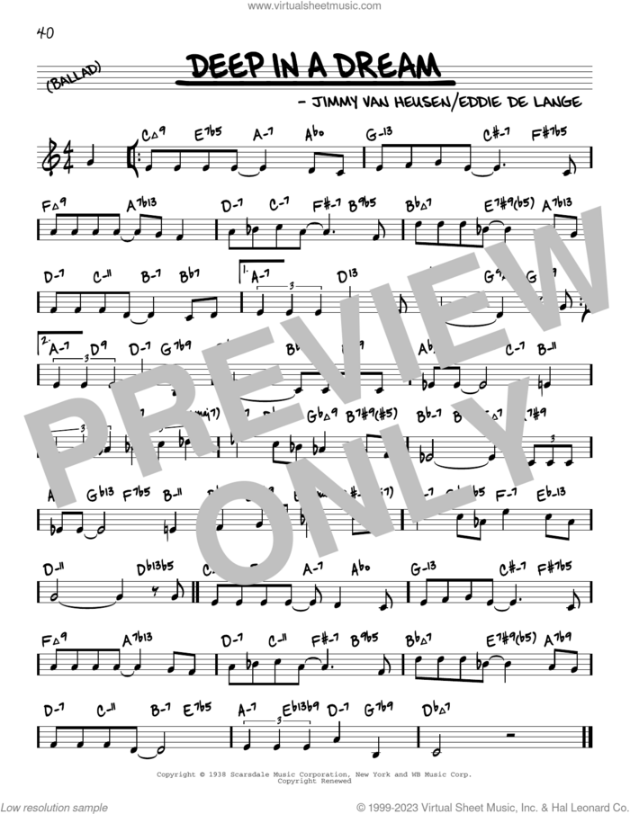 Deep In A Dream (arr. David Hazeltine) sheet music for voice and other instruments (real book) by Jimmy Van Heusen, David Hazeltine and Eddie DeLange, intermediate skill level