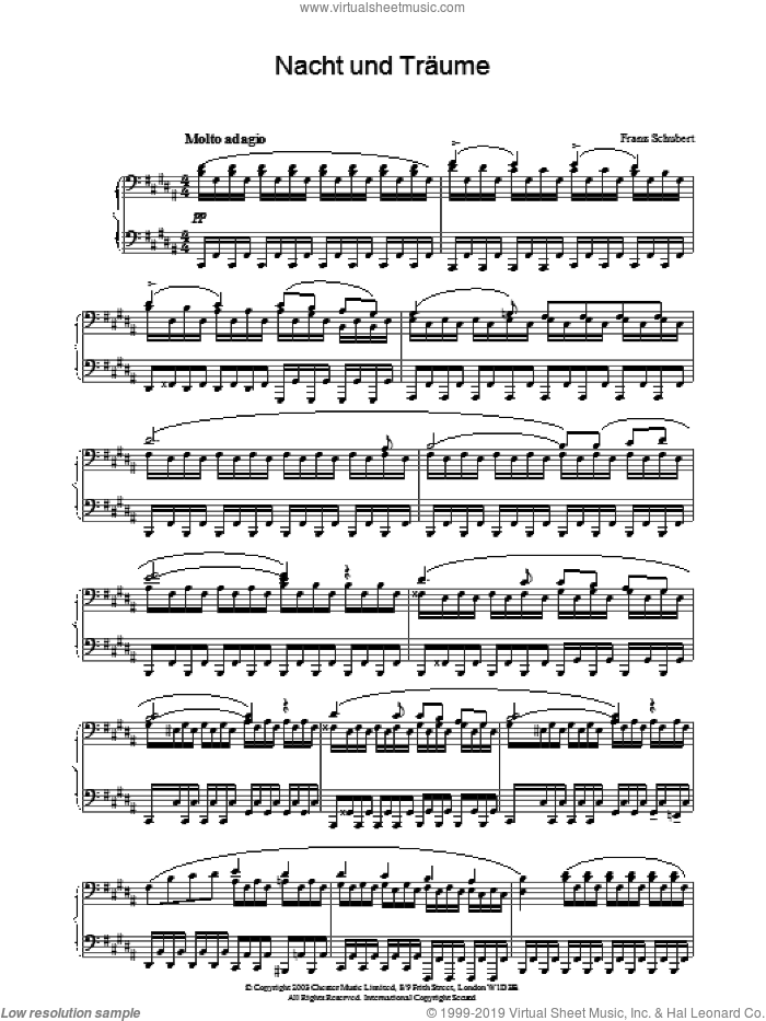 Nacht und TrA�ume sheet music for piano solo by Franz Schubert, classical score, intermediate skill level
