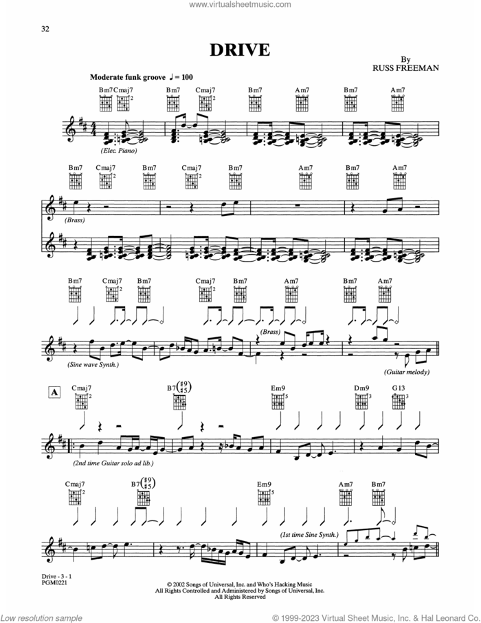 Drive sheet music for guitar solo by Russ Freeman and The Rippingtons, intermediate skill level