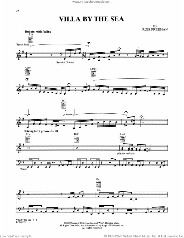 Villa By The Sea sheet music for guitar solo by Russ Freeman and The Rippingtons, intermediate skill level