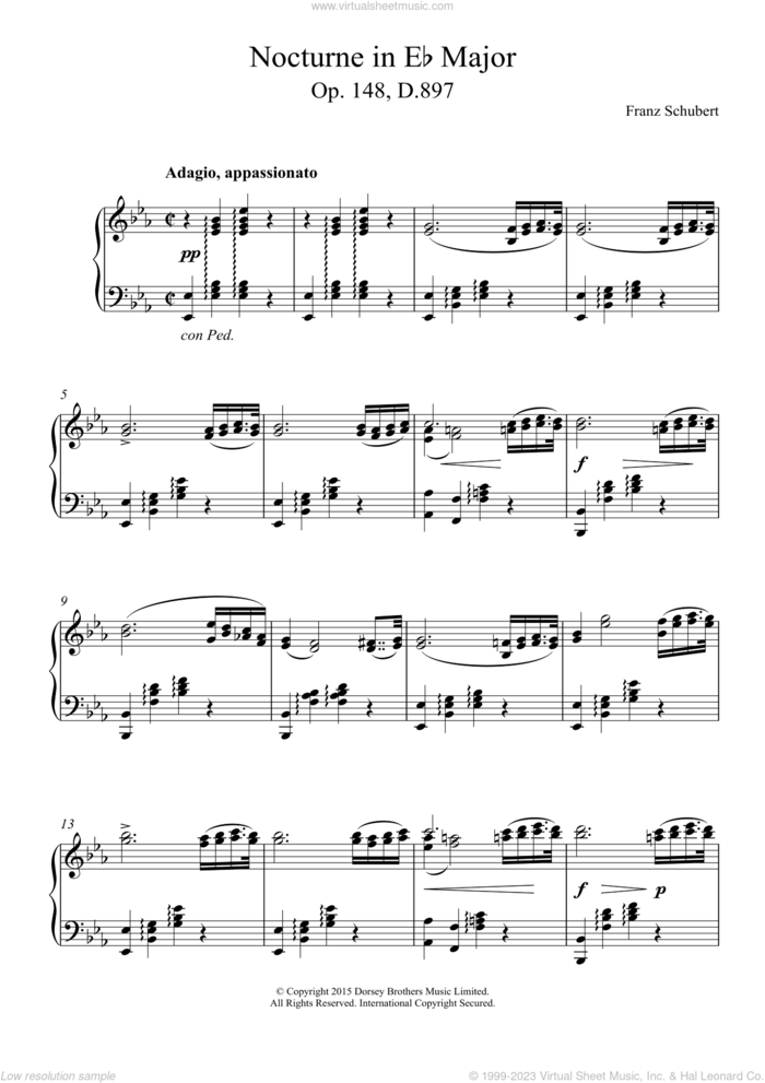 Nocturne in E-flat Major, Op. 148, D. 897 sheet music for piano solo by Franz Schubert, classical score, intermediate skill level