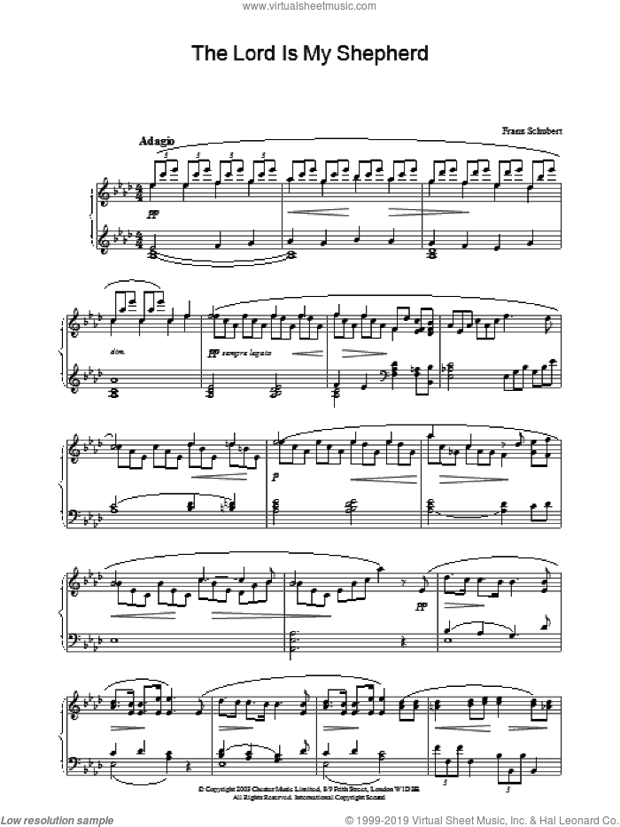 The Lord Is My Shepherd sheet music for piano solo by Franz Schubert, classical score, intermediate skill level