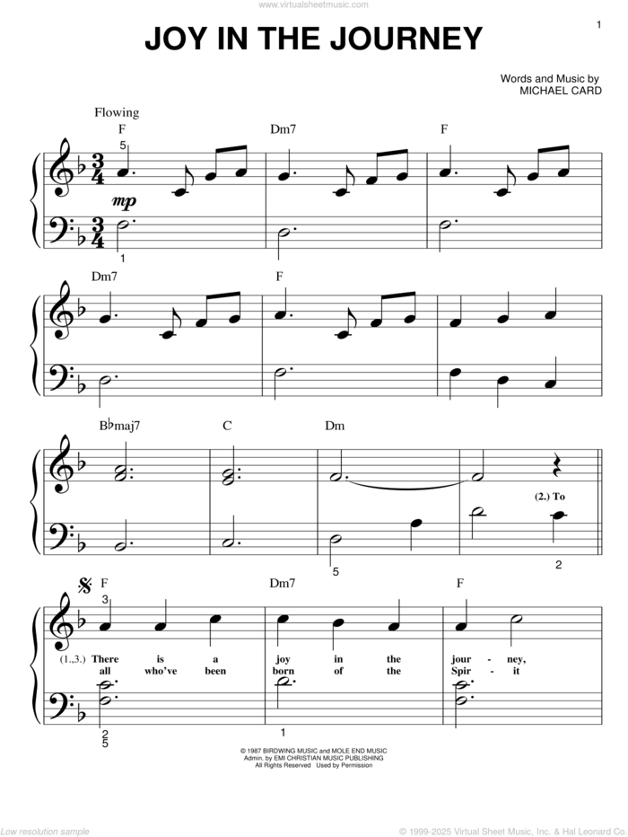 Joy In The Journey sheet music for piano solo (big note book) by Michael Card, easy piano (big note book)