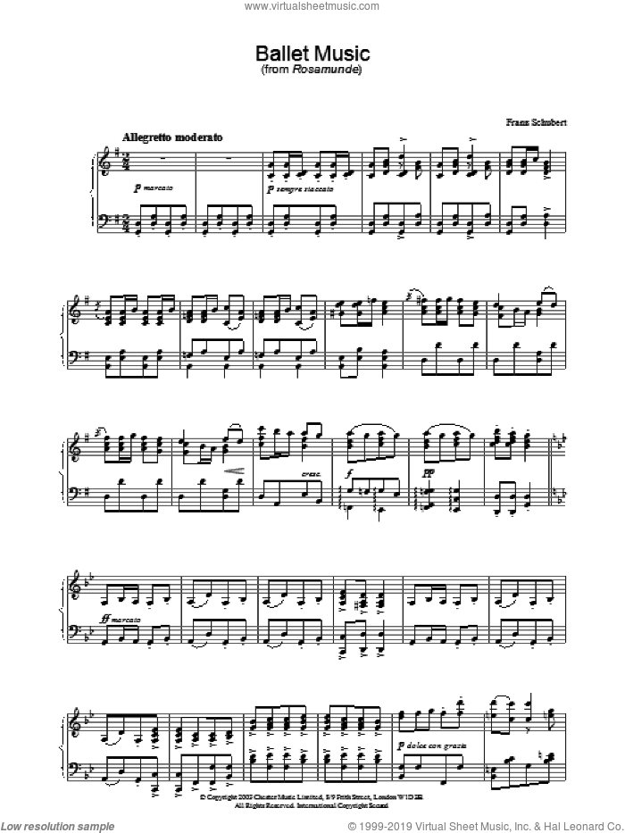 Ballet Music sheet music for piano solo by Franz Schubert, classical score, intermediate skill level