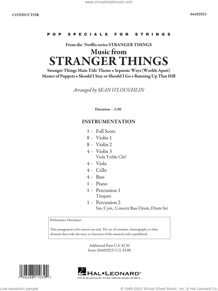 Music from Stranger Things (COMPLETE) sheet music for orchestra by Sean O'Loughlin, intermediate skill level