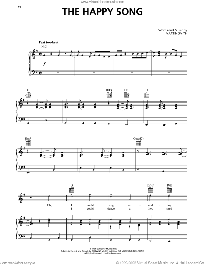 The Happy Song sheet music for voice, piano or guitar by Delirious? and Martin Smith, intermediate skill level