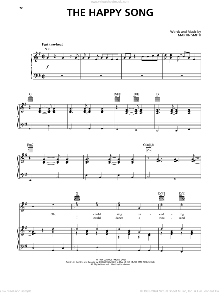 The Happy Song sheet music for voice, piano or guitar by Delirious? and Martin Smith, intermediate skill level