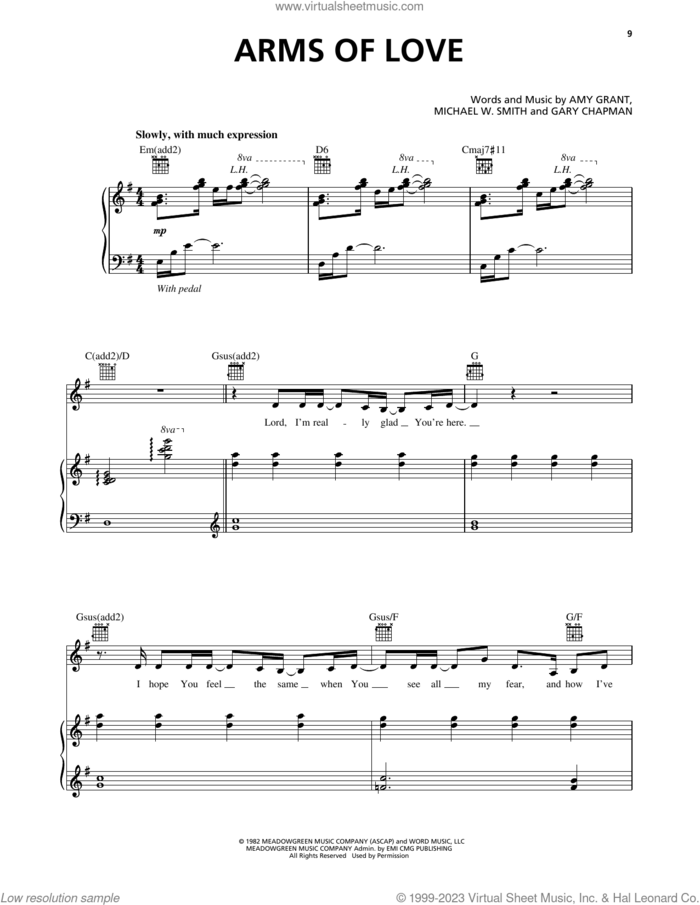 Arms Of Love sheet music for voice, piano or guitar by Amy Grant, Gary Chapman and Michael W. Smith, intermediate skill level