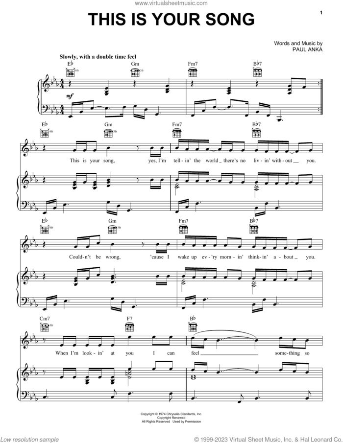 This Is Your Song sheet music for voice, piano or guitar by Don Goodwin and Paul Anka, intermediate skill level