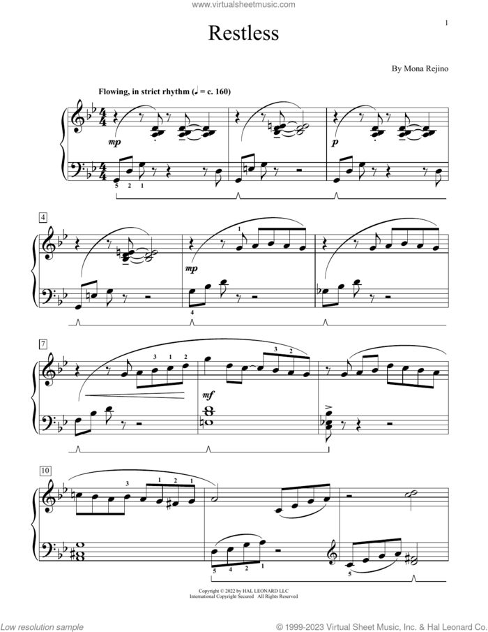 Restless sheet music for piano solo (elementary) (PDF)