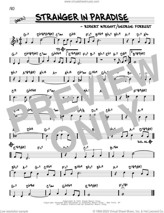 Stranger In Paradise (arr. David Hazeltine) sheet music for voice and other instruments (real book) by Robert Wright, David Hazeltine and George Forrest, intermediate skill level