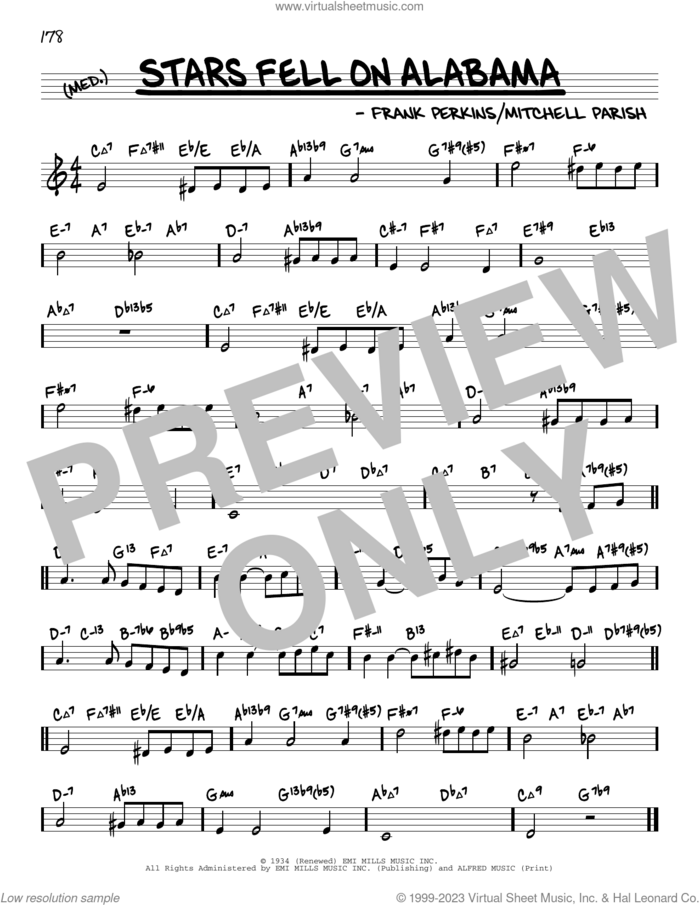 Stars Fell On Alabama (arr. David Hazeltine) sheet music for voice and other instruments (real book) by Mitchell Parish, David Hazeltine and Frank Perkins, intermediate skill level