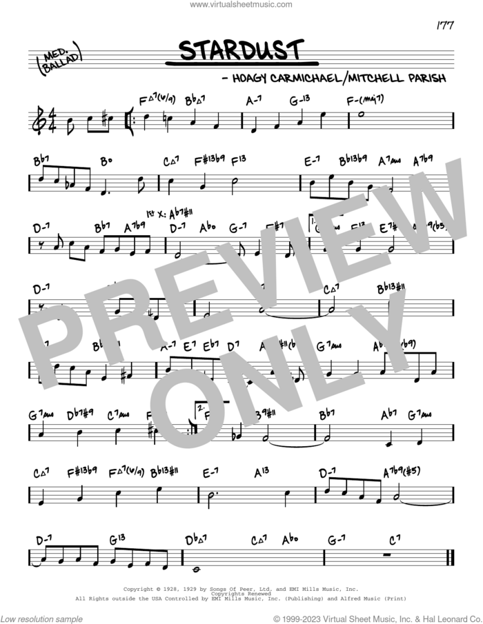Stardust (arr. David Hazeltine) sheet music for voice and other instruments (real book) by Hoagy Carmichael, David Hazeltine and Mitchell Parish, intermediate skill level