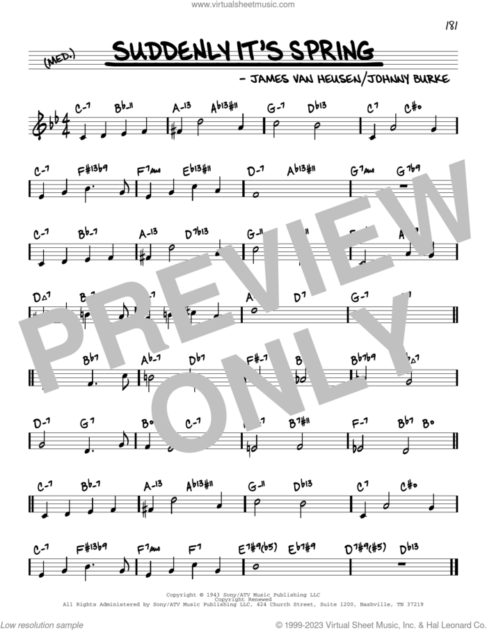 Suddenly It's Spring (arr. David Hazeltine) sheet music for voice and other instruments (real book) by Jimmy van Heusen, David Hazeltine and John Burke, intermediate skill level