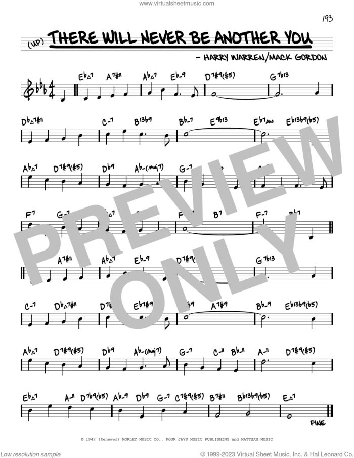 There Will Never Be Another You (arr. David Hazeltine) sheet music for voice and other instruments (real book) by Harry Warren, David Hazeltine and Mack Gordon, intermediate skill level