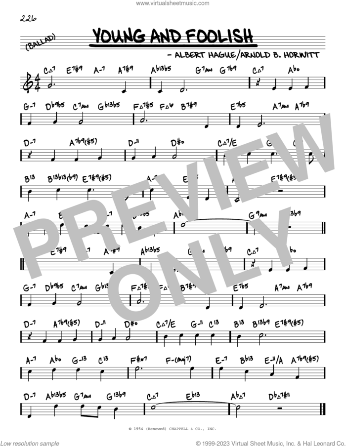 Young And Foolish (arr. David Hazeltine) sheet music for voice and other instruments (real book) by Albert Hague, David Hazeltine and Arnold B. Horwitt, intermediate skill level