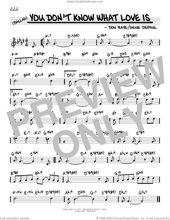 You Don't Know What Love Is (arr. David Hazeltine) sheet music for voice and other instruments (real book) by Carol Bruce, David Hazeltine, Don Raye and Gene DePaul, intermediate skill level