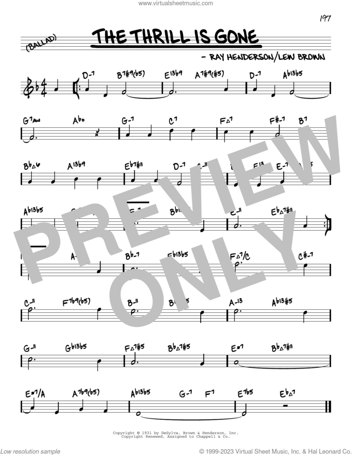 The Thrill Is Gone (arr. David Hazeltine) sheet music for voice and other instruments (real book) by Ray Henderson, David Hazeltine and Lew Brown, intermediate skill level