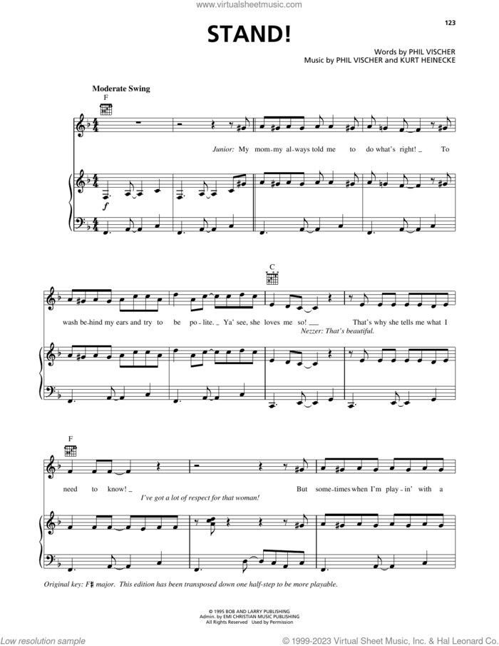 Stand! (from VeggieTales) sheet music for voice, piano or guitar by Phil Vischer, VeggieTales and Kurt Heinecke, intermediate skill level