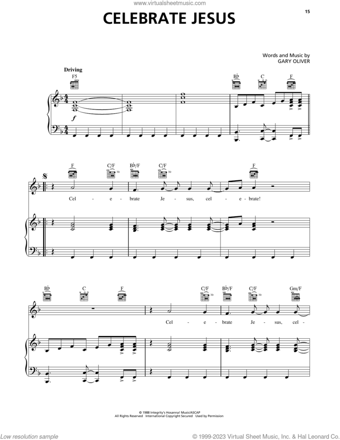 Celebrate Jesus sheet music for voice, piano or guitar by Don Moen and Gary Oliver, intermediate skill level