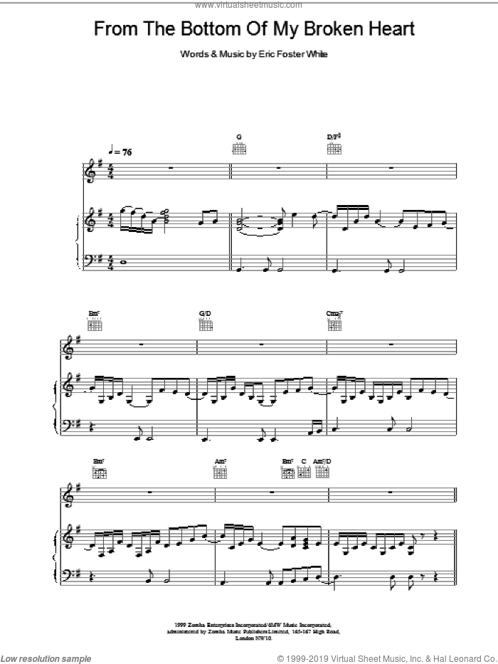 From The Bottom Of My Broken Heart sheet music for voice, piano or guitar by Shania Twain, intermediate skill level